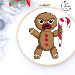 Gingerbread Man Cross Stitch Pattern, Christmas, PDF, Cross Stitch, Pattern, Winter, Minimalist, Candy Cane, Gingerbread Man, Sinister