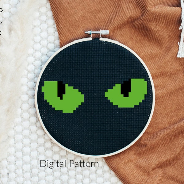 Cat Eyes Cross Stitch Pattern, Digital Item, Modern Cross Stitch Pattern, Halloween, New Age, Goth, Green Eyes, Eyes, Cat, Pattern