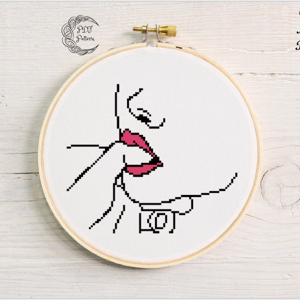 Thumb in Mouth Cross Stitch Pattern, Thumb, Mouth, Lips, Bite, Suck, Cross Stitch Pattern, Digital Item, Modern, Mature, NSFW, Minimalist