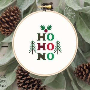 Ho Ho No Cross Stitch Pattern, Christmas, PDF, Cross Stitch, Pattern, Anti-Christmas, Ho Ho No, Christmas Tree, Mistletoe, Ornament