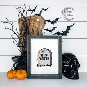 RIP Youth Cross Stitch Pattern, Halloween, RIP, PDF, Download, Cross Stitch, Pattern, Halloween, Samhain, Tombstone, Graveyard, Cemetery