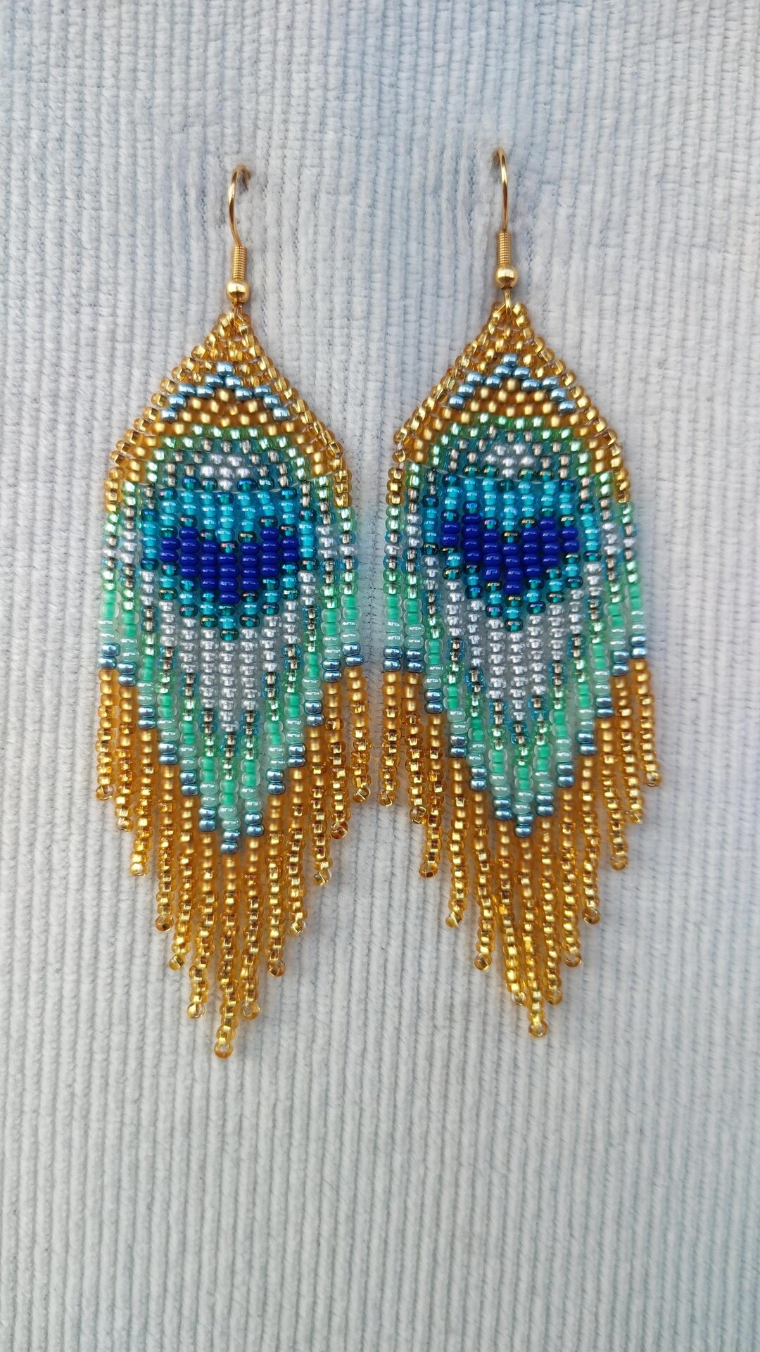 Peacock Earrings Gold, Peacock Feather Earrings, Bird Earrings, Long