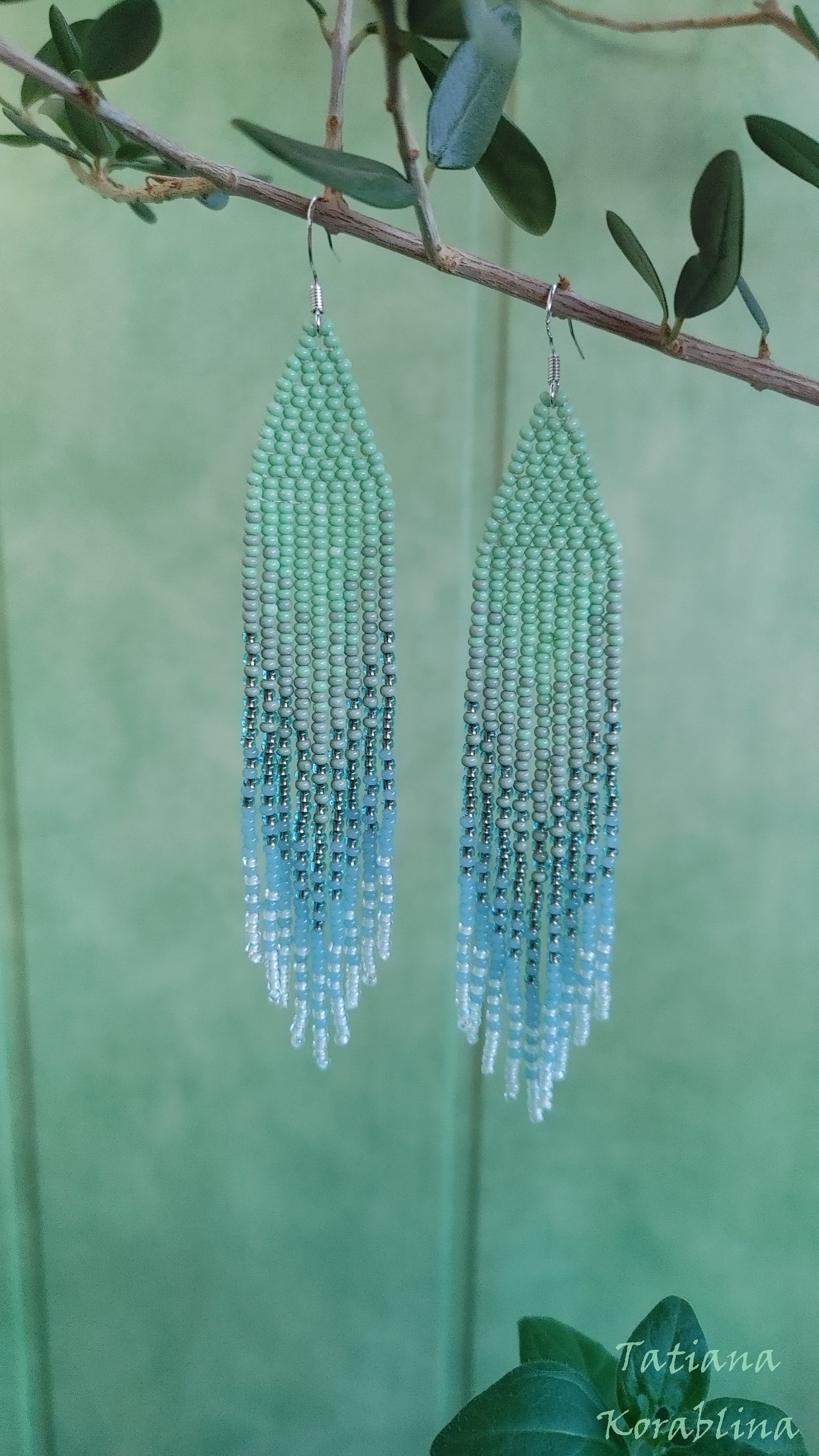 Beaded Earrings Long Earrings Gradient Seedbead Earrings Chandelier ...