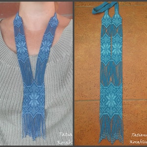 Fringe necklace necklace seedbead gerdan necklace bead loom necklace beaded jewelry birthday present gift for her gerdan denim necklace blue