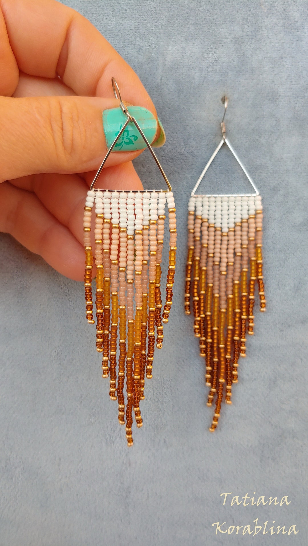 Beaded Earrings Long Earrings Native Earrings Gradient Seedbead Earring 
