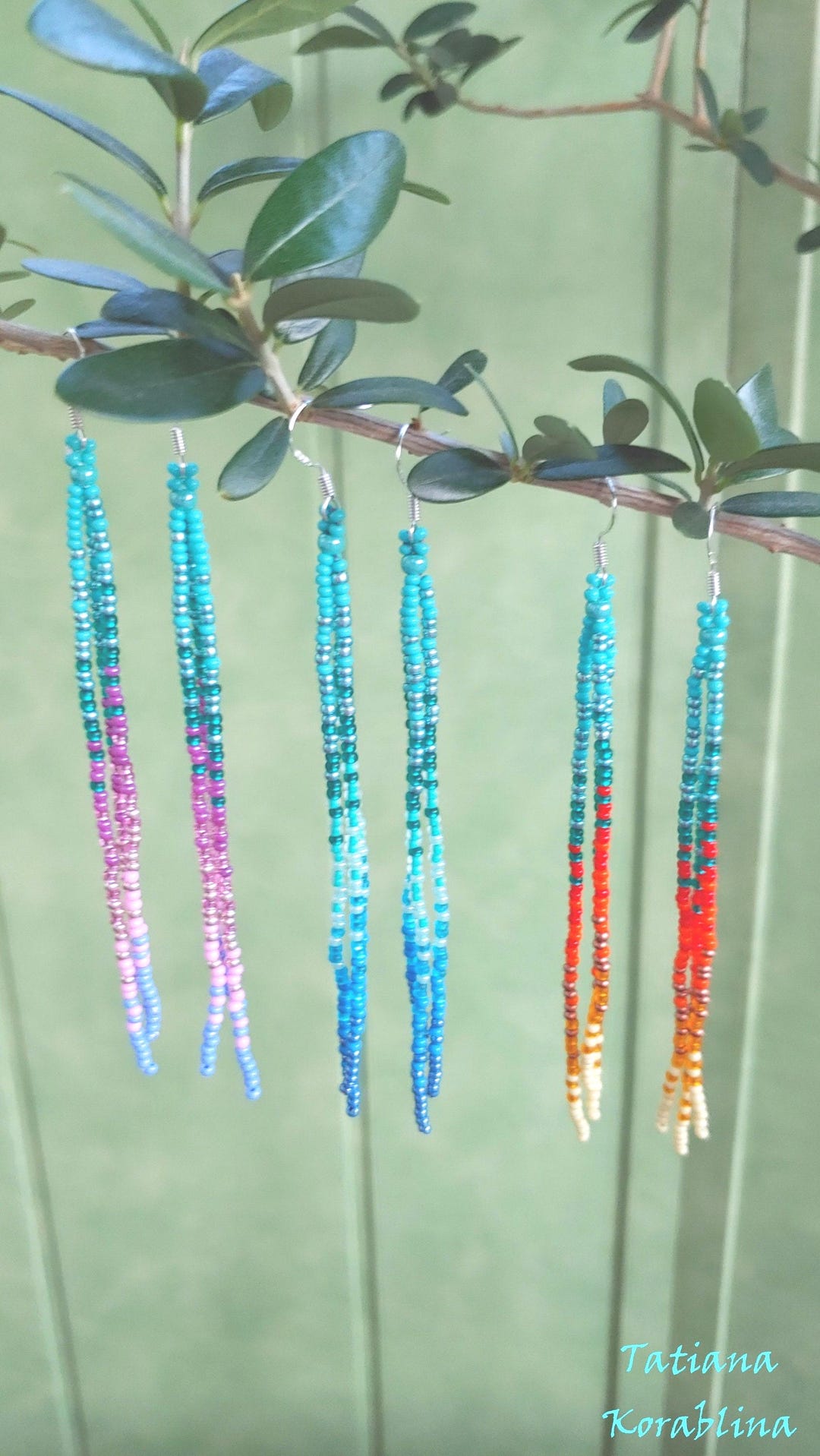 Beaded Earrings Long Seed Bead Earrings Chandelier Boho Earrings Ombre ...
