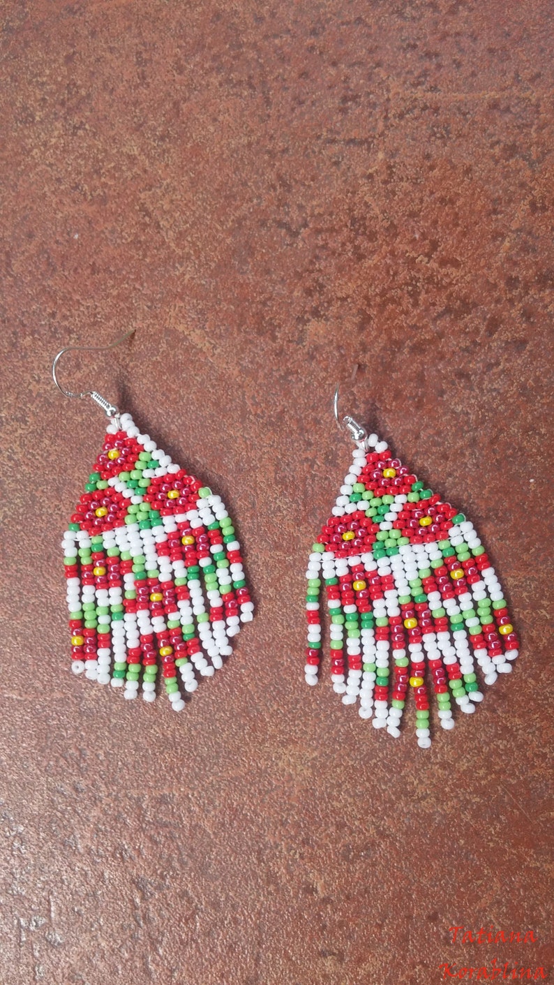 Unique Earrings With Abstract Floral Print Beaded Earrings Etsy