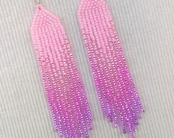 Boucles d'oreilles perles Boucles d'oreilles longues scintillantes dégradées Boucles d'oreilles perles de rocaille lustre Boucle d'oreille bohème Boucle d'oreille perle de rocaille ombrée