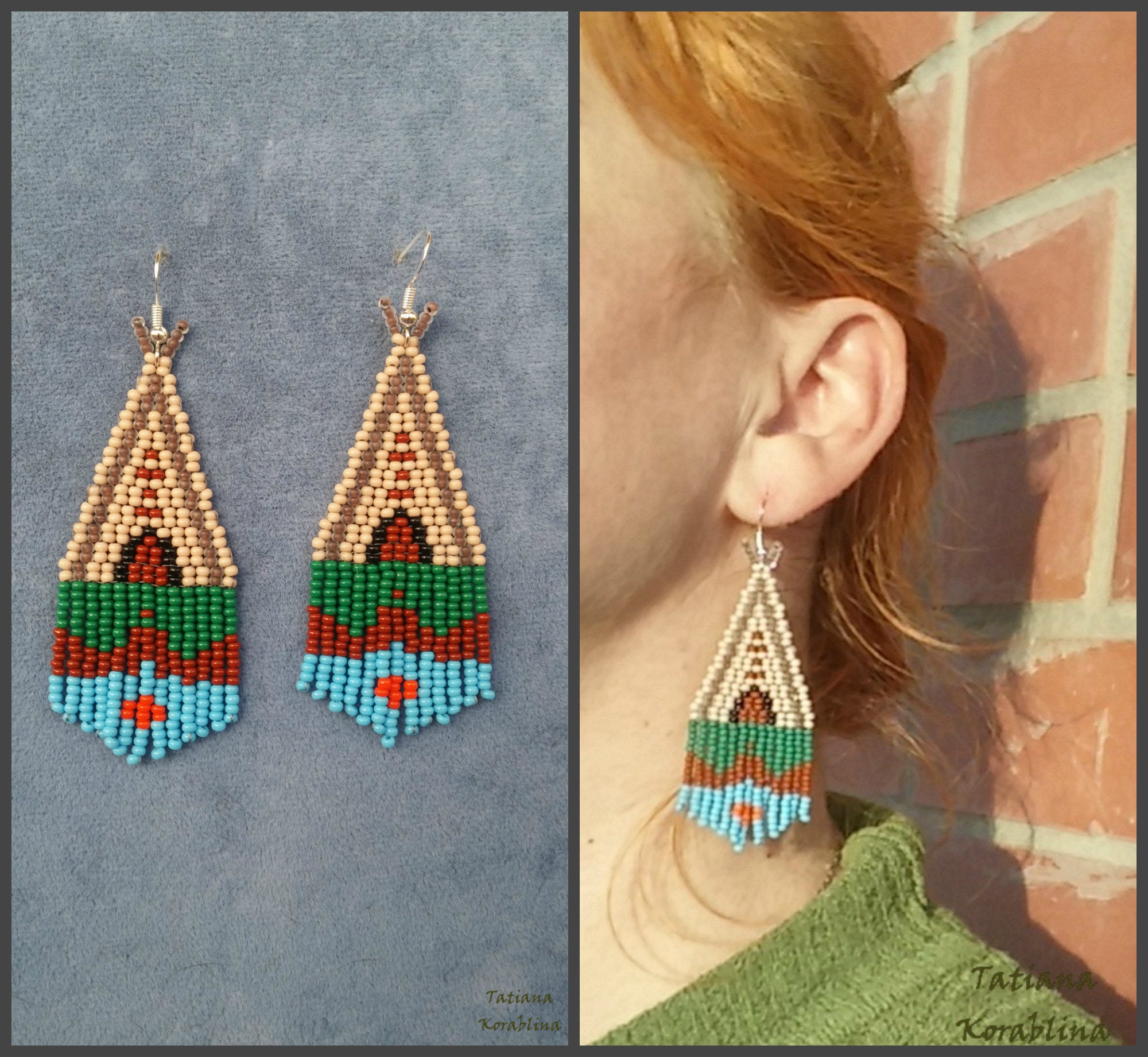 Dry Gulch Beaded Bohemia Dangles Earrings Seed Beads Fabric