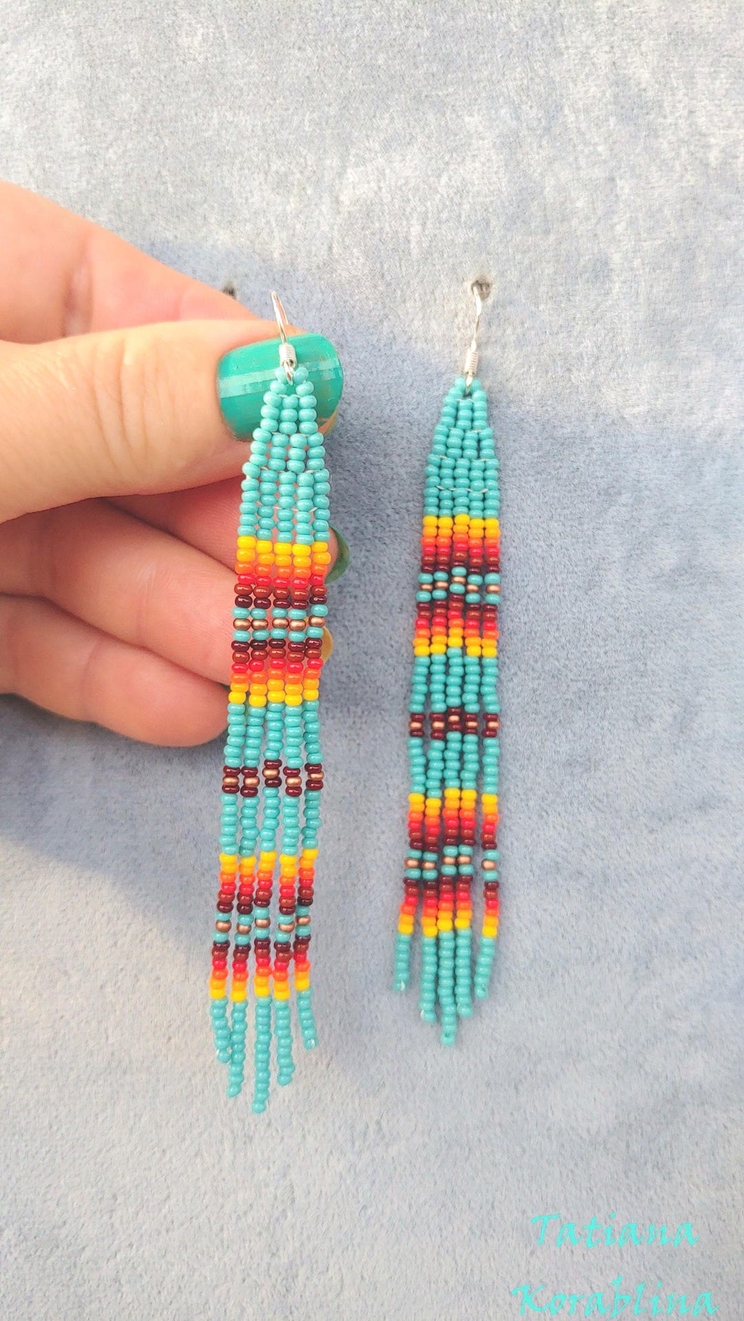 Long Native American Beaded Earrings Seed Bead Earrings Chandelier ...