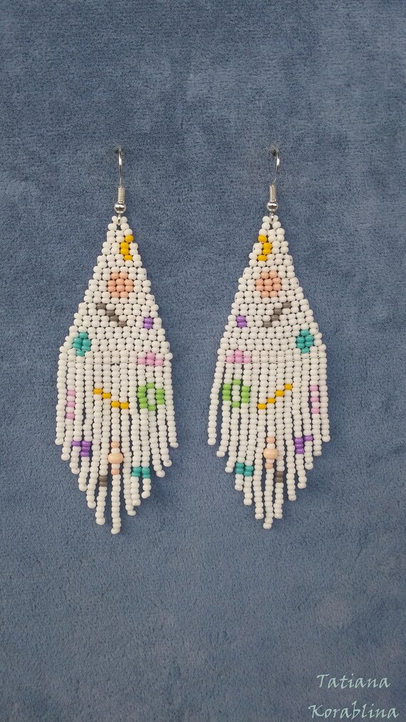 Beaded earrings long Native Seed bead chandelier earring Boho Etsy
