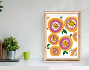 Bright Fruit Art Original Art Print Colorful Pattern Kitchen Wall Art Modern Blood Oranges Fruit Painting Home Decor Kitchen Decor