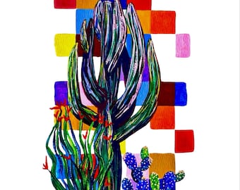 Desert Flora Art Print | Gouache Painting, Rainbow Colors