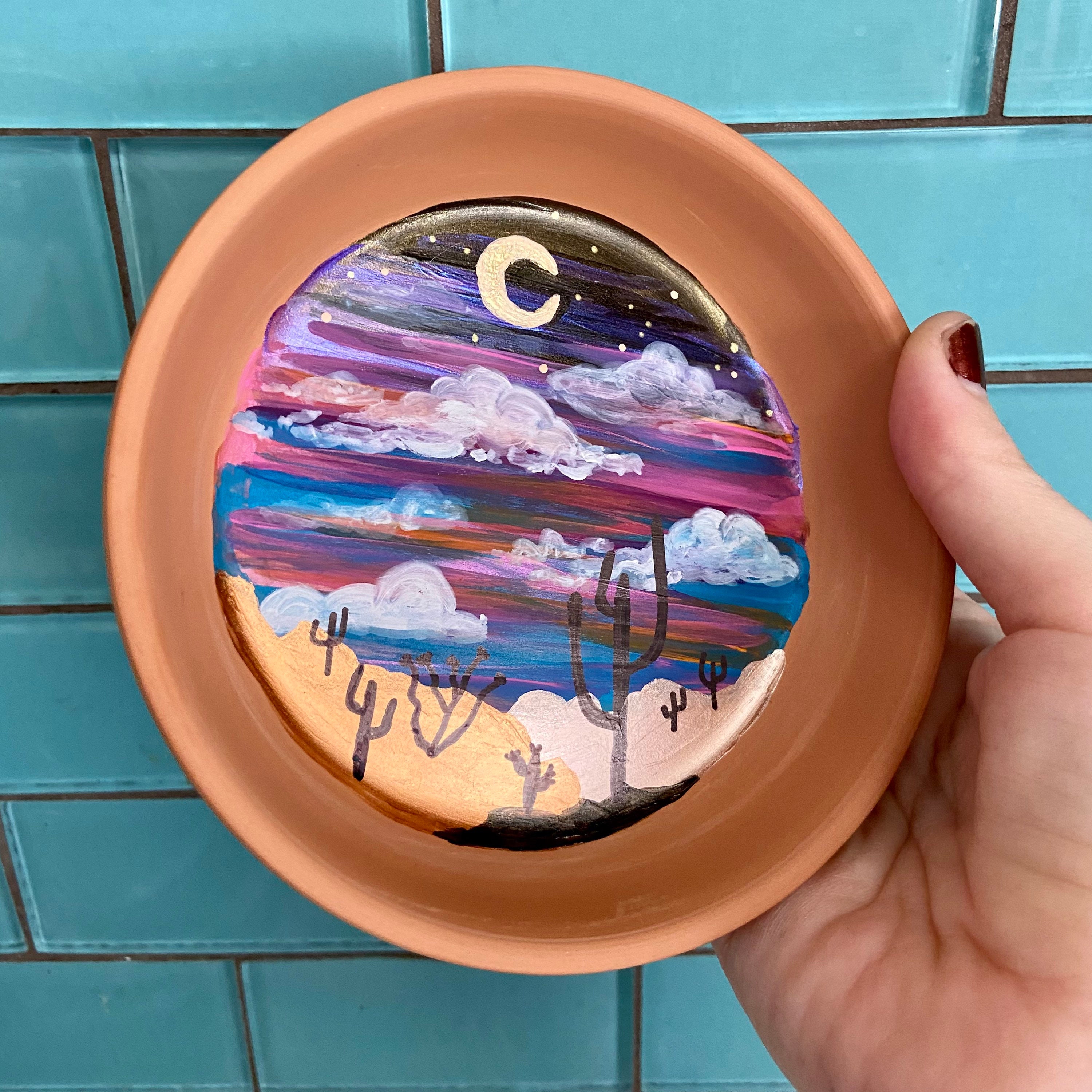 Desert Sunset Trinket Tray Hand painted gift terra cotta Etsy