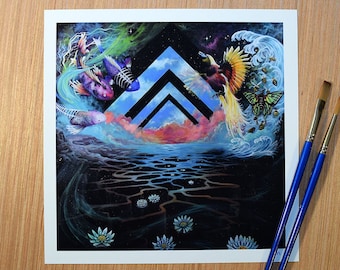 Oda do Alana Wattsa Giclee Fine Art Print | Natura, Koi, Ptaki, Pszczoły, Ćma, Lotos, Woda, Fala, Ocean, Surrealistyczny, Góry