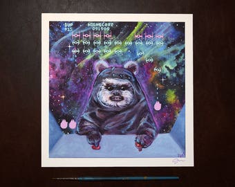 Star Wars Ewok Wicket Art Print || Wicketly Good at Galaga 8"x8"