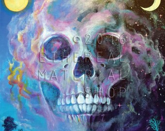 The Cycle Art Print || Skull Clouds Day Night Space Stars Life Death