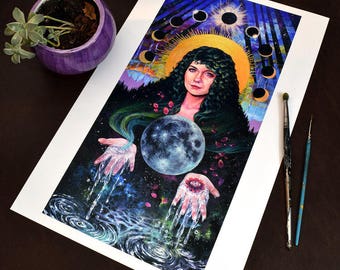 11x14" Be Like Water Giclee Print || Zaćmienie Słońca Słońce Księżyc Lotos Sztuka Duchowa