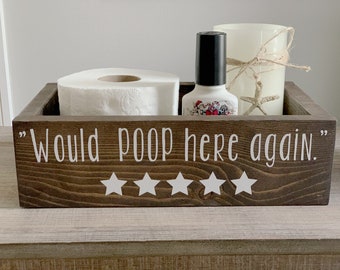 Wood POOP here again wooden planter box, funny bathroom decor, bathroom humor, toiletry box, toiletry holder