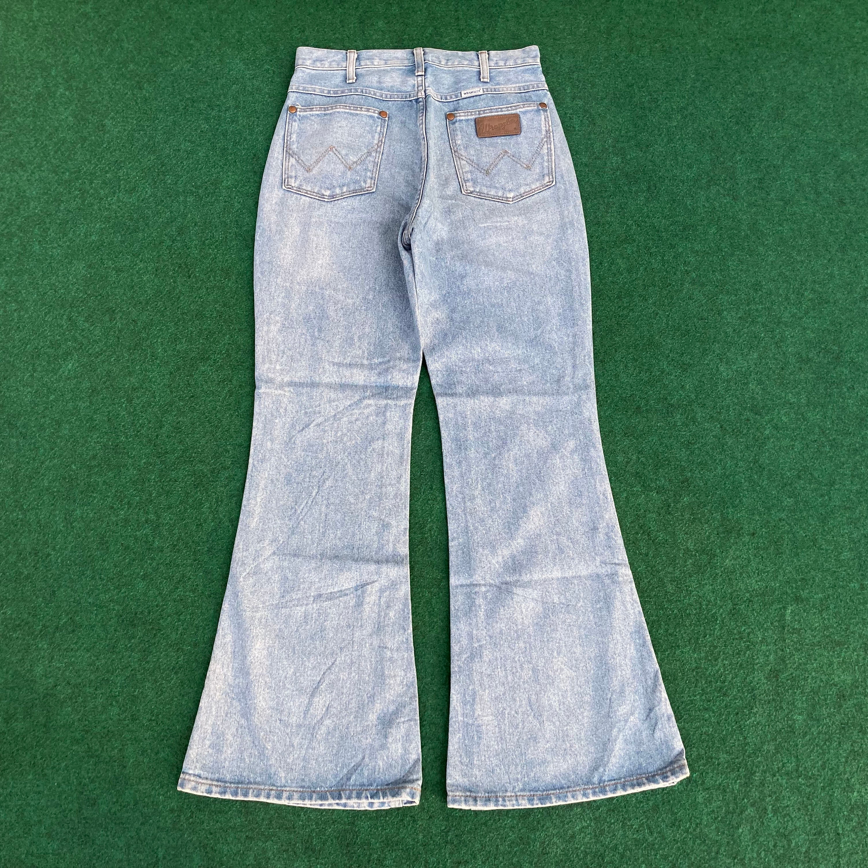 Vtg Wrangler Blue Denim Wide Flare 90s Sz 30 Women Bootcut Jeans