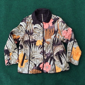 Vintage Cheetah and Flora Reversible 2 side Women Jacket Streetwear 90s Sweater