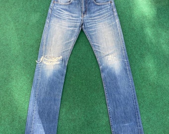 Size 34x32.5 Vintage Levis 505 Distressed Ripped Jeans Sz 34 90s Blue Jeans
