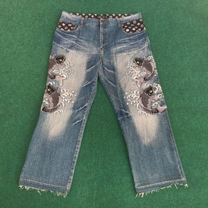 Vtg Koi Fish Denim Trousers Pants Size 39 Pant Jeans