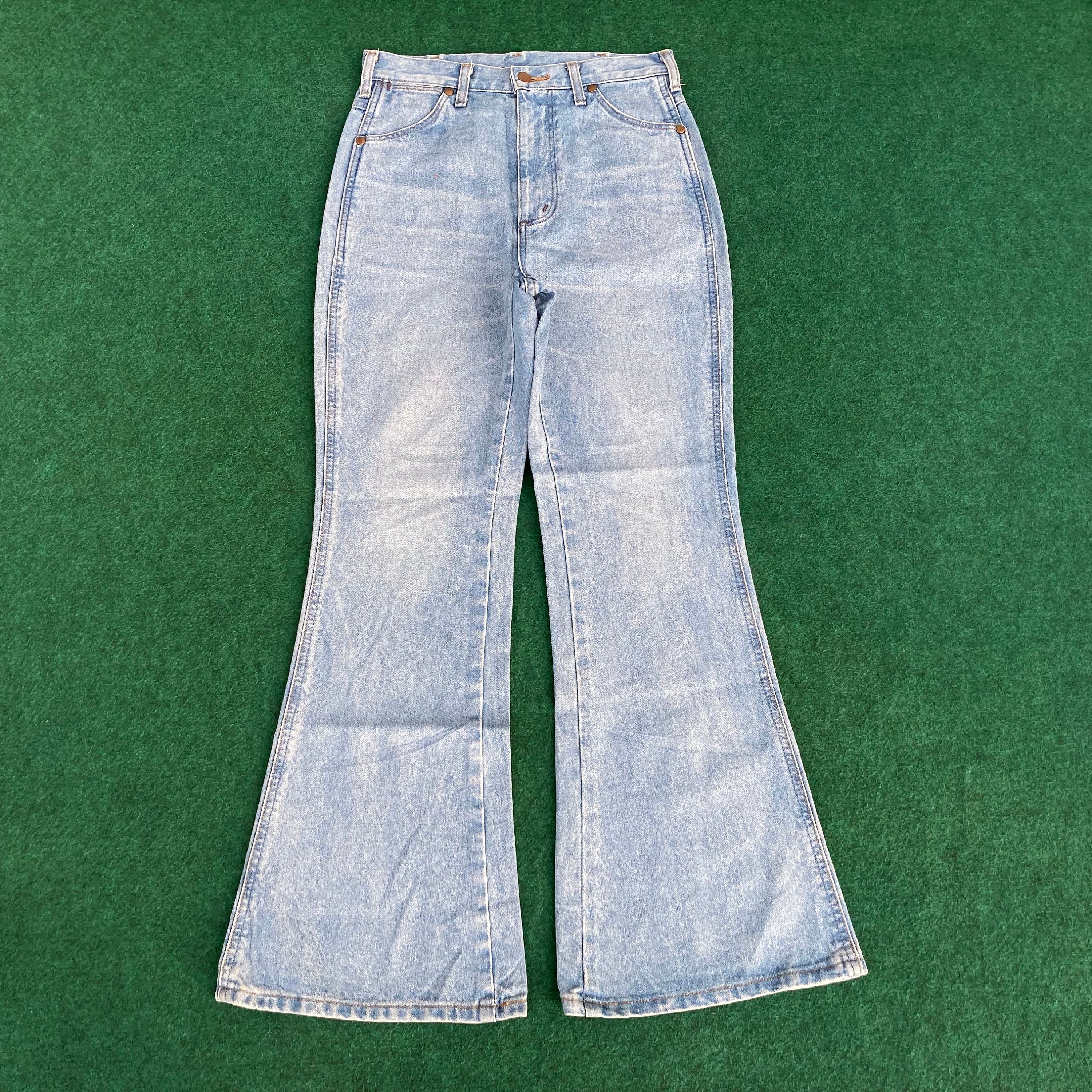 Vtg Wrangler Blue Denim Wide Flare 90s Sz 30 Women Bootcut Jeans