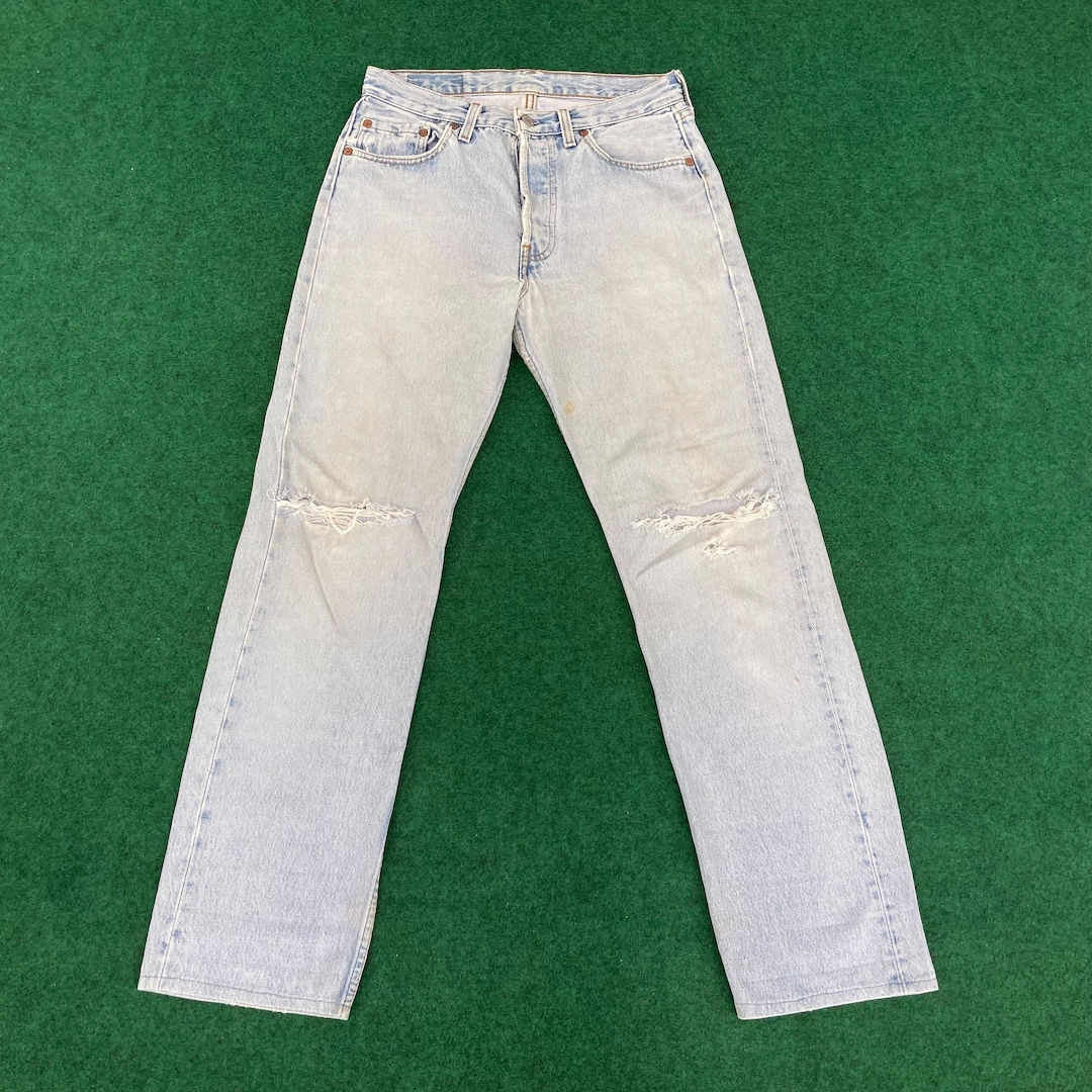 vintage usa levi's 501 レア　90s Vintage Levis 501 Distressed Ripped 29 Light Wash Punk Grunge 90s