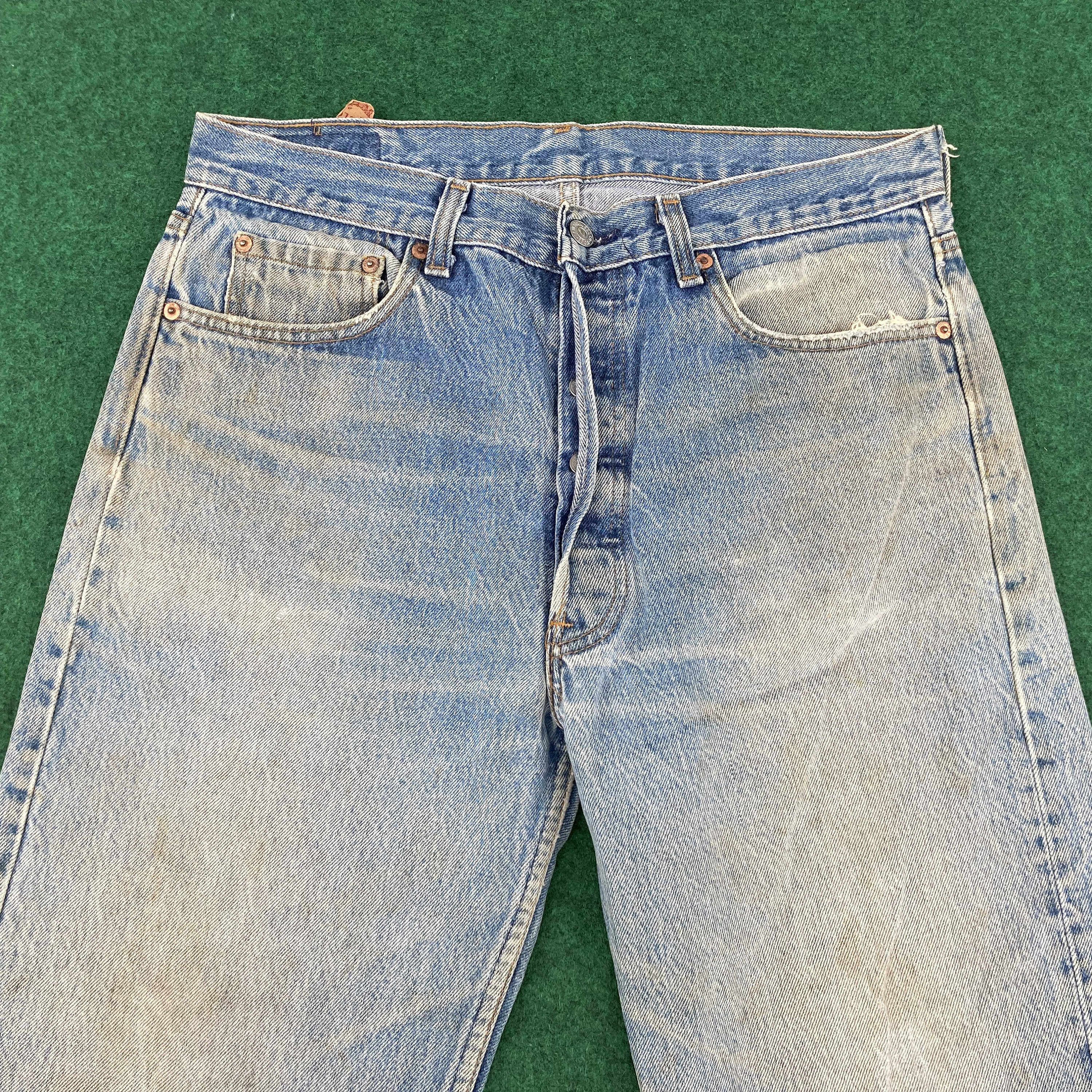 Vintage Levis 501 Distressed Ripped 33 Light Wash 80s 90s Punk