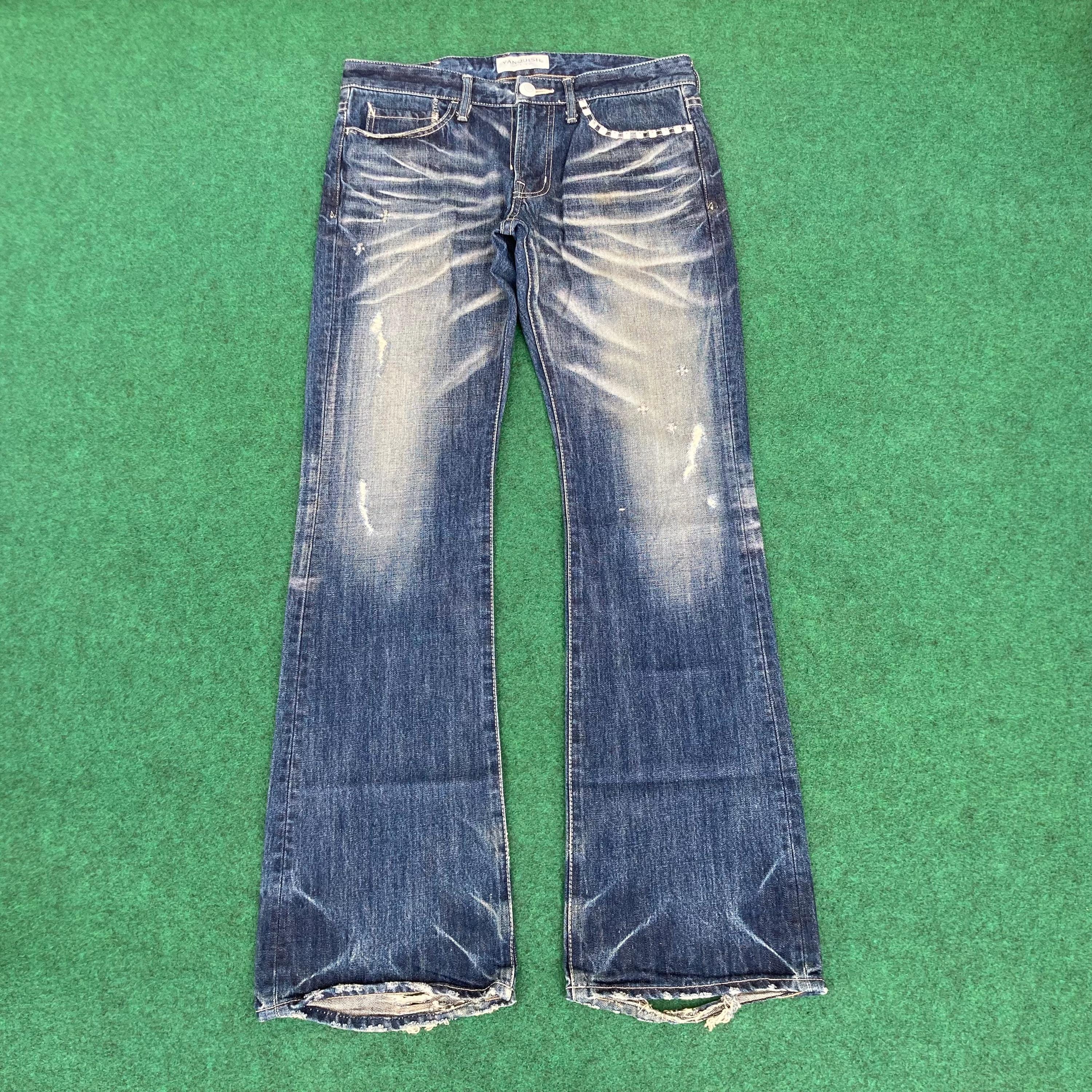 VANQUISH Flared JAPAN Washed Distressed Streetwear Sz 32 Jeans 