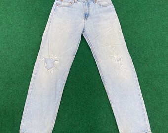 Vintage Levis 505 Distressed Ripped Punk 29 Light Wash Grunge Jeans