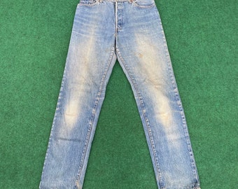 Vintage Levis 501 26501 Distressed Ripped 29 Light Wash Punk 80s Grunge Rare Style Jeans