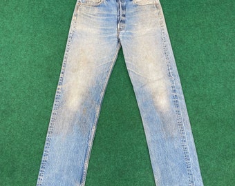 Vintage Levis 501 Distressed Ripped 33 Light Wash 80s 90s Punk Grunge Style Jeans