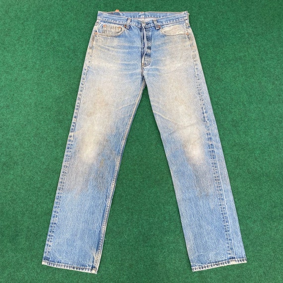 Vintage Levis 501 Distressed Ripped 33 Light Wash 80s 90s Punk