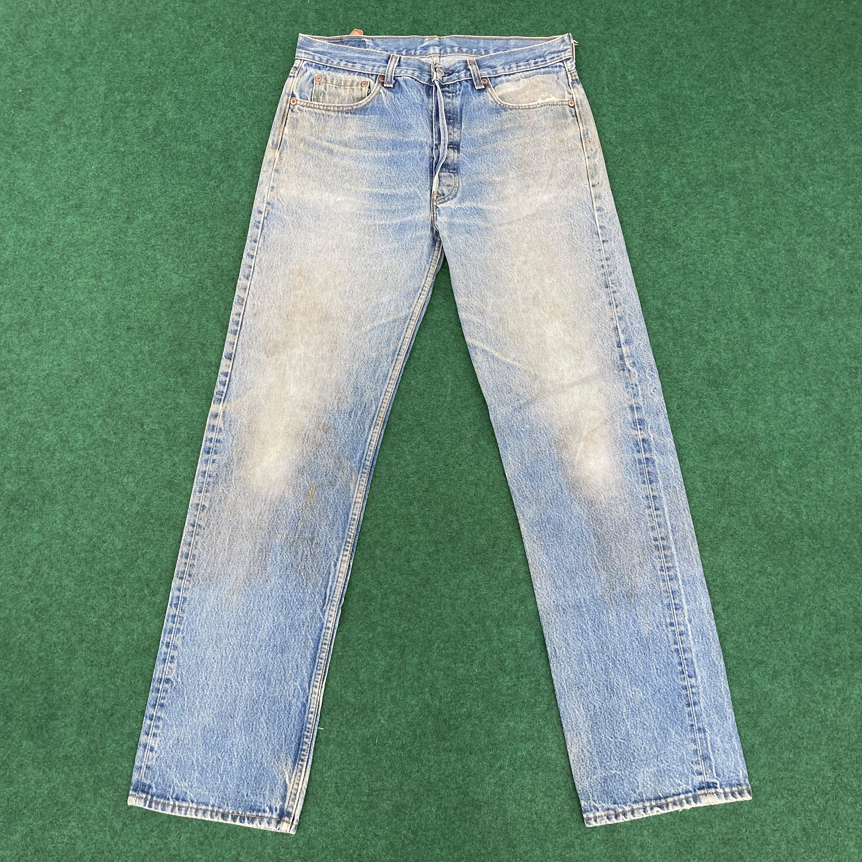 90s US Levi’s 501xx grunge damage denim Vintage 90s Levis 501 Xx Ripped Frayed Blue Jeans Made in