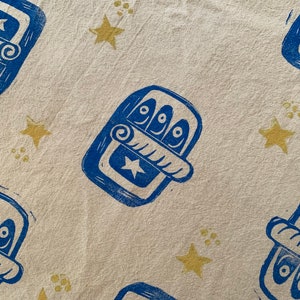 Extra Large Hand block printed Tinned sardine Hanging Tea Towel