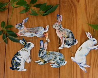 Rabbits Garland - illustrated hares paper banner - Easter bunny bunting