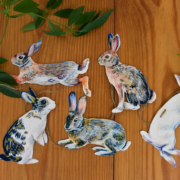 Illustrated rabbits paper garland | Bunny bunting