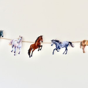 Guirnalda de caballos - guirnalda de papel ilustrada - decoración para fiestas ecuestres - regalo para amantes de los caballos - habitación infantil con temática de caballos - regalo para vaqueras