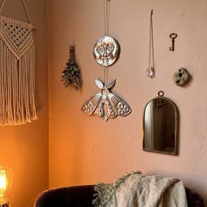 Moon and Moth Handmade Embossed Tin Wall Hanging, Handmade Folk Art ...