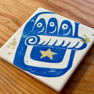 Hand painted Sardine coaster - ceramic tinned fish tile