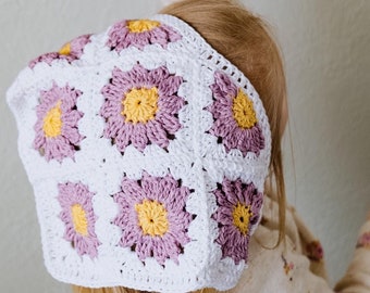 Patrón de pañuelo con flores de margaritas a crochet Cuadrado de la abuela con flores