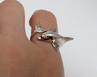 dolphin ring, silver