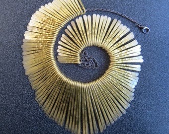 Beaten metal statement fringe necklace, gold and silver tone