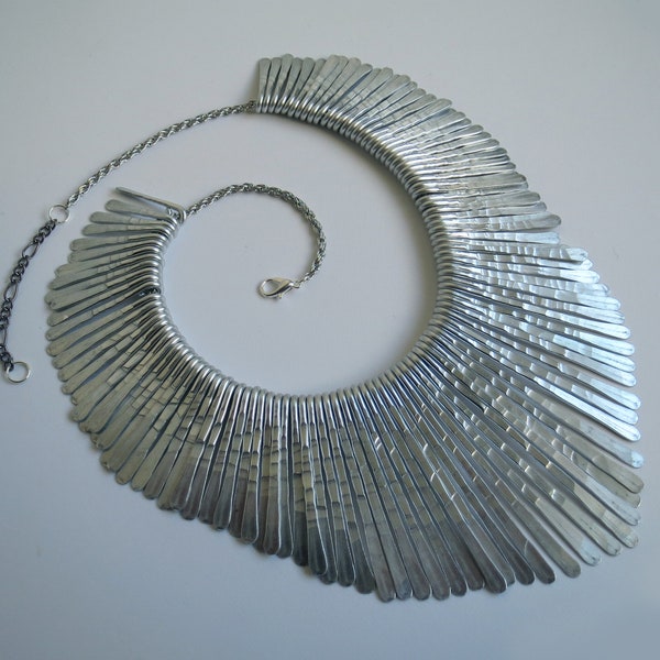 Beaten metal statement fringe necklace