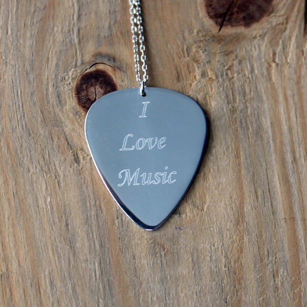 Guitar Pick Necklace-Silver 999 Guitar Pick-Custom Guitar Pick Necklace-Gift Idea-Engraved Guitar Pick-Plektrum Gitarre-Argent-Plata-Collar