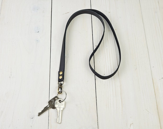 Skinny Black Leather Lanyard. Key Holder. Leather Key Chain. Etsy