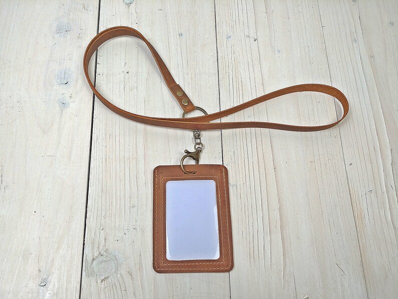 Leather ID holder made of genuine leather leather badge Etsy