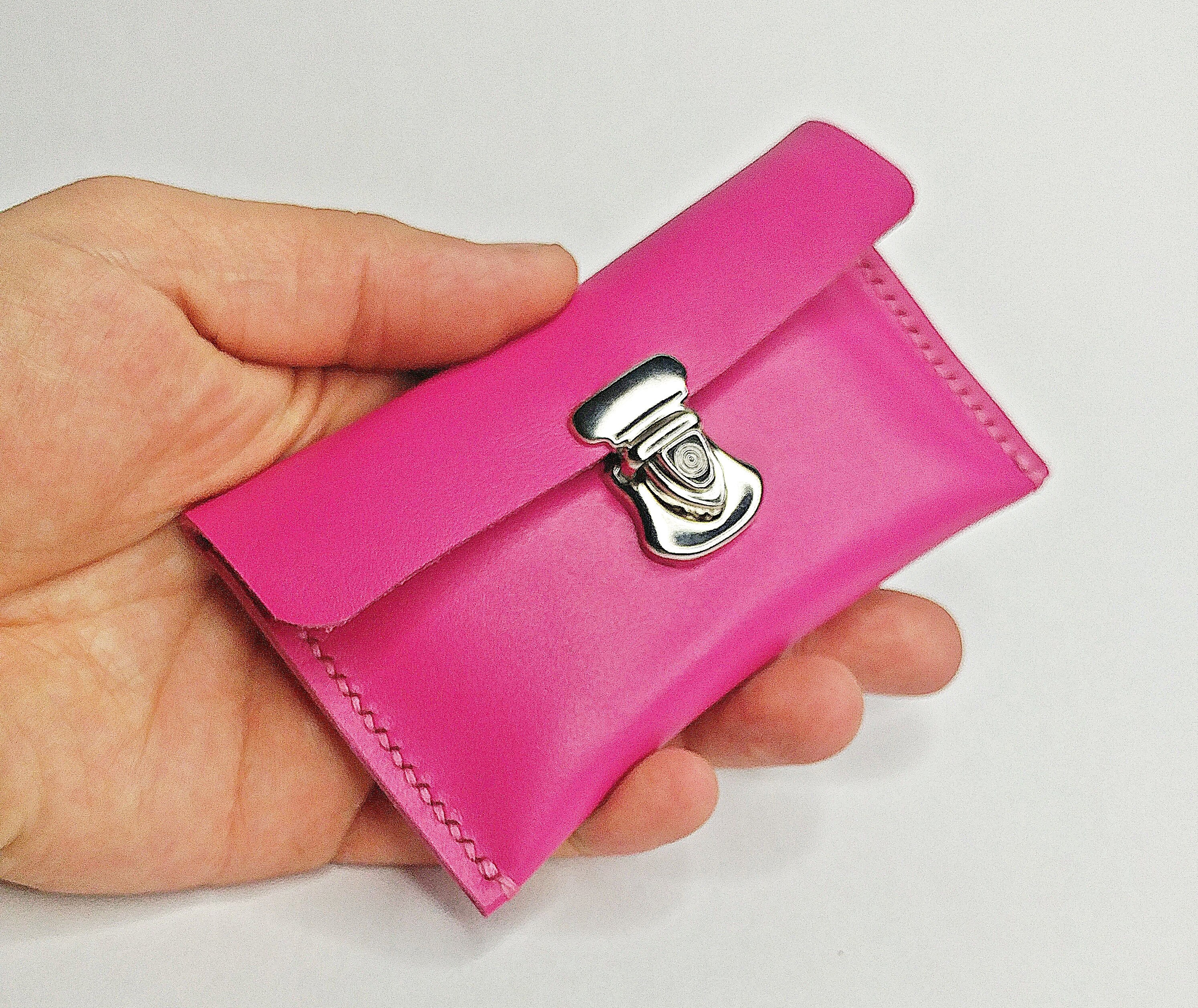 Pink Leather Business Card Holder Hot Pink Leather Etsy